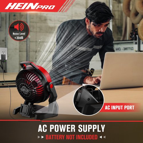 HEINPRO Battery Powered Fan Compatible with Milwaukee M18 18V Battery with AC Adapter (No Battery) Up to 650CFM, Variable Speed, Low Noise 30dB, Portable Cordless Fan for Camping, Jobsite