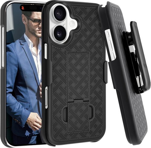 Fingic iPhone 17 Case - Slim Shockproof Holster with Kickstand | Rugged Black Full Body Protection