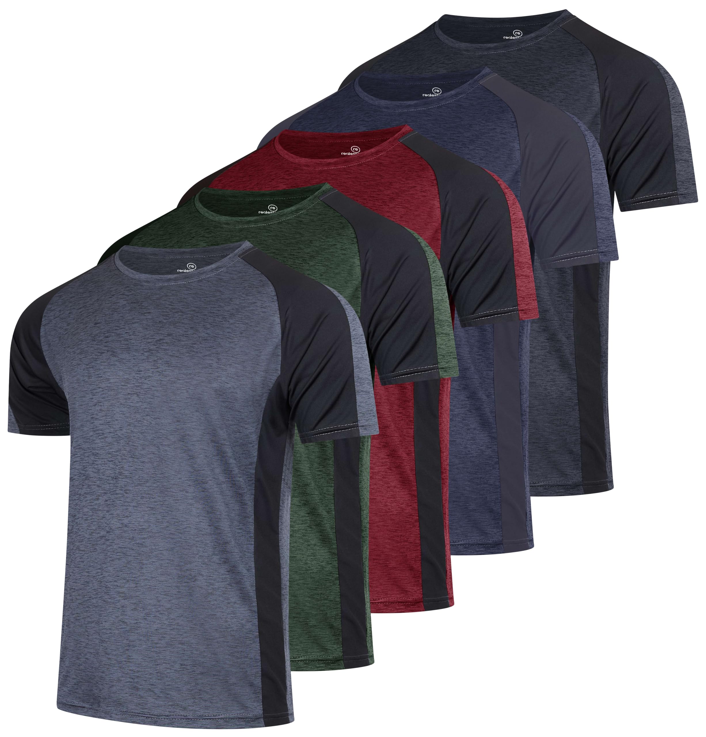 Real Essentials 5 Pack: Men's Dry-Fit Short Sleeve Crew Neck T Shirts Fitness Running Gym Workout Cool Exercise Athletic Tee, Set 13, Small