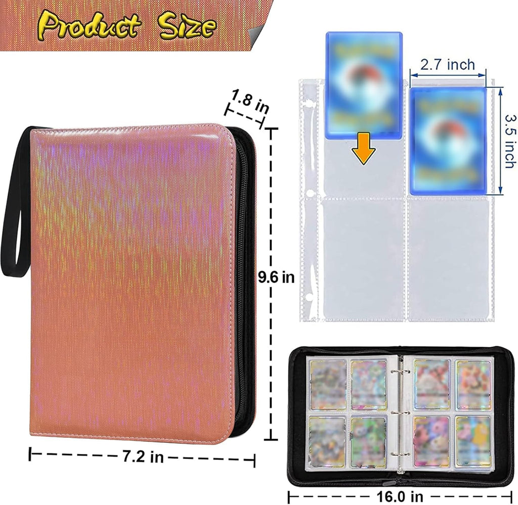 Sparkly Trading Card Binder - 4-Pocket Zippered Album with 50 Removable Pages | Waterproof Storage for 400 TCG/CCG Cards (Orange)