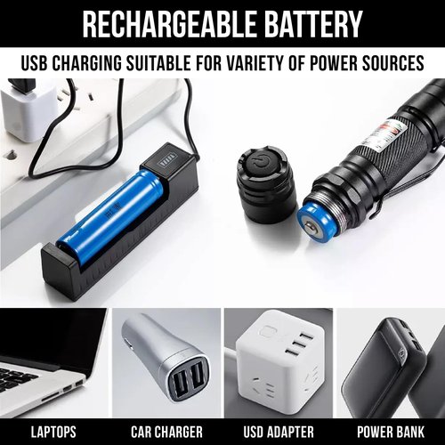 HITEKK High Power Green Laser Pointer | Tactical Long Range Green Laser Pointer | Single Press On/Off Tactical Lazer Pointer | Rechargeable Lazer Pointer and Carrying Case