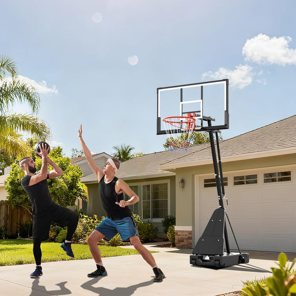 Skiennix Height Adjustable Basketball Hoop - 4.9-10FT Mobile Goal System with Weighted Base for Youth & Adults | Driveway & Backyard Play
