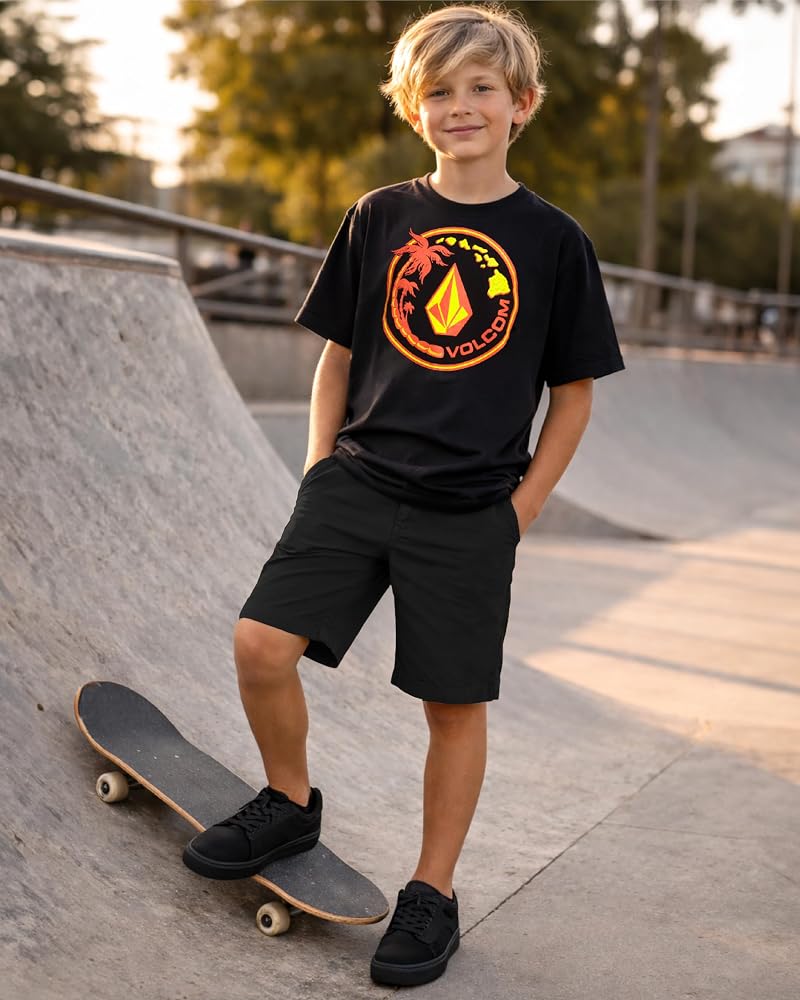 Volcom Boys Hybrid Chino Shorts - Quick-Dry Uniform Short with Pockets (Black)