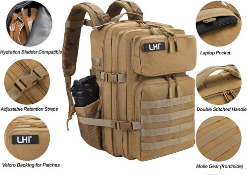 LHI Military Tactical Backpack - 45L Army Assault Pack with Molle System | Unisex Rucksack