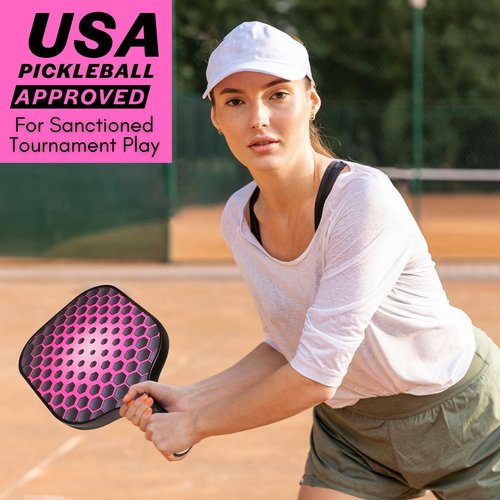Solsken Sport Pickleball Paddle I Carbon Fiber Pickleball Paddle I Pink Pickleball Paddle I Non-Slip Cushion Grip I Honeycomb Core I USAPA Pickleball Paddles I Textured Face I Grit Face (Pink)