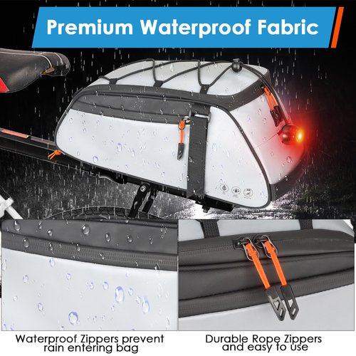 QYCHHJ 10L Bike Bags for Bicycles Rear Rack, All-Round Reflective Bike Rack Bag with Water-Resistant Zippers, Waterproof Bike Trunk Bag with Side Pockets Pannier Bag for Bike Accessories