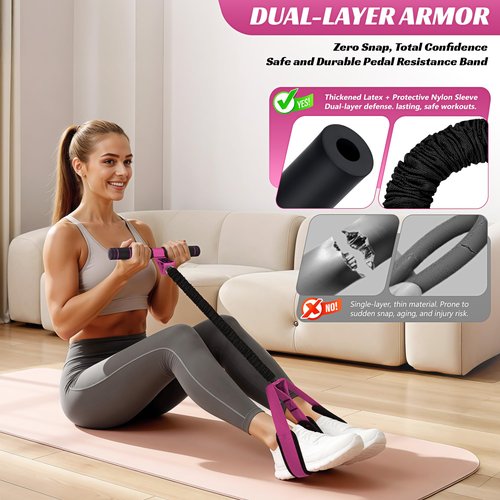HOXWC Upgraded Multifunction Pedal Resistance Band with Handle, 50LBS Thickened Resistance Bands for Core/ABS, Arm, Waist, Abdomen, Leg Workout, Portable Sit Up Exercise Equipment for Women