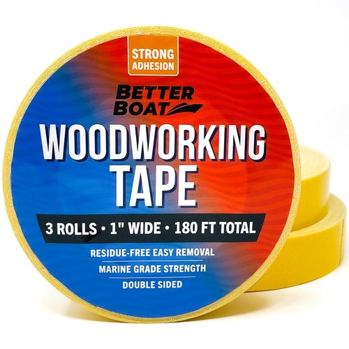 Better Boat Double-Sided Woodworking Tape - Heavy-Duty, No Residue, 1 in x 180 Ft | Marine Grade CNC Template
