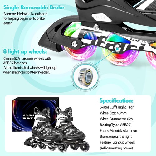 Inline Skates for Kids and Adults, Adjustable Roller Skates Blades for Adult Women Men Girls Boys with Light Up Wheels, Perfect for Indoor Outdoor Backyard Skating