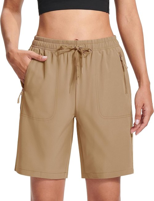 MAGCOMSEN Women's Hiking Shorts - Lightweight Quick-Dry 8" Golf Shorts | Water-Resistant with 3 Zipper Pockets