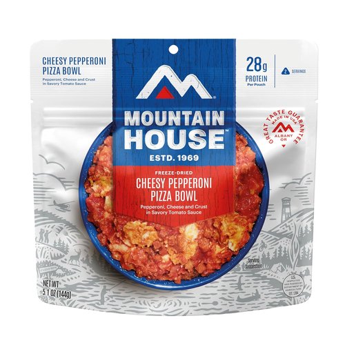 Mountain House Cheesy Pepperoni Pizza Bowl - Freeze-Dried Camping Food | 12 Servings, 30-Year Shelf Life