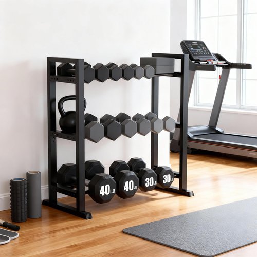 Rvggher 3 Tier Dumbbell Rack, Weight Rack for Home Gym, 450Lb Capacity Heavy-Duty Weight Rack for Dumbbells Kettlebells Space-Saving Weight Storage Racks (Rack Only)