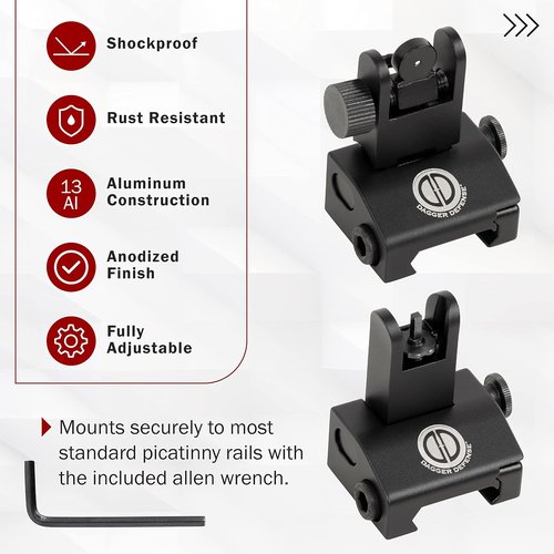 Dagger Defense BUIS Backup Iron Sights - Spring Loaded for Standard Picatinny Rails | Compatible with Red Dots & Scopes