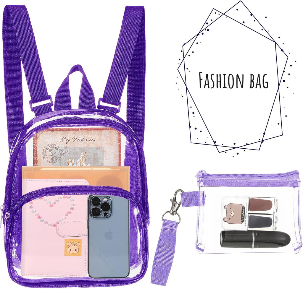 Weewooday Clear Mini Backpack - Transparent Waterproof Crossbody Concert Purse - Purple