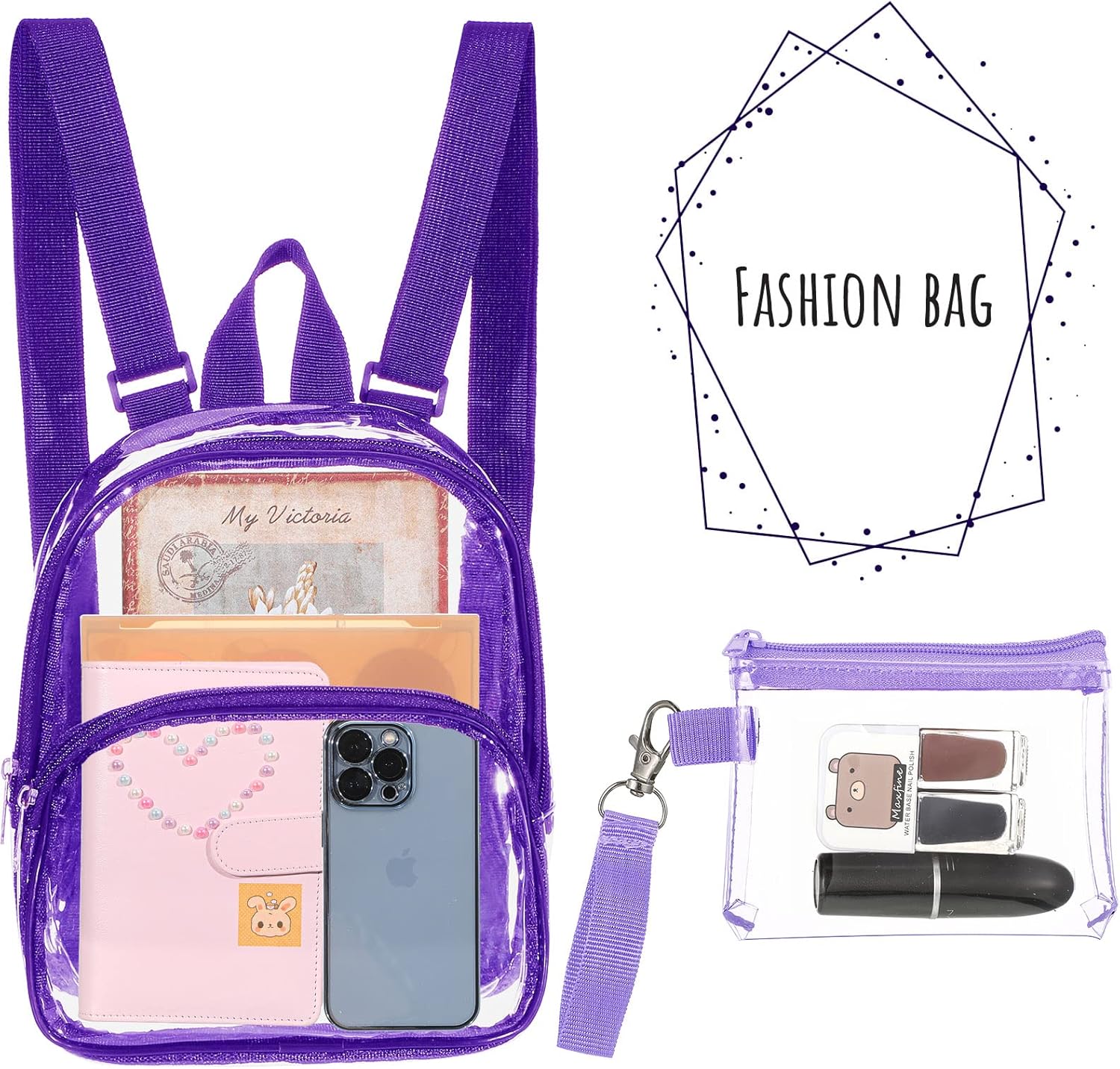 Weewooday Clear Mini Backpack - Transparent Waterproof Crossbody Concert Purse - Purple