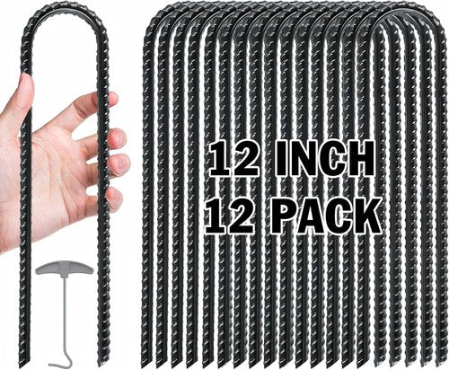 Gtongoko Heavy-Duty Trampoline Stakes - Galvanized Steel Ground Anchors | U-Shaped, Black