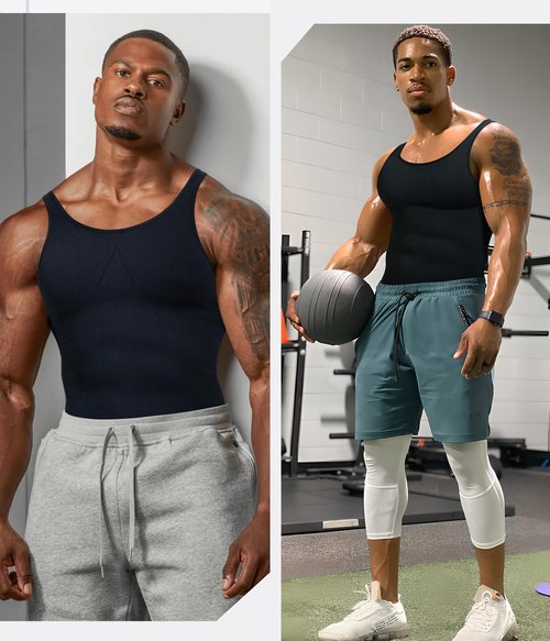 MOLUTAN Compression Shirt Men Tank Top Undershirt Slimming Body Shapewear Tummy Control Gynecomastia Sleeveless Black