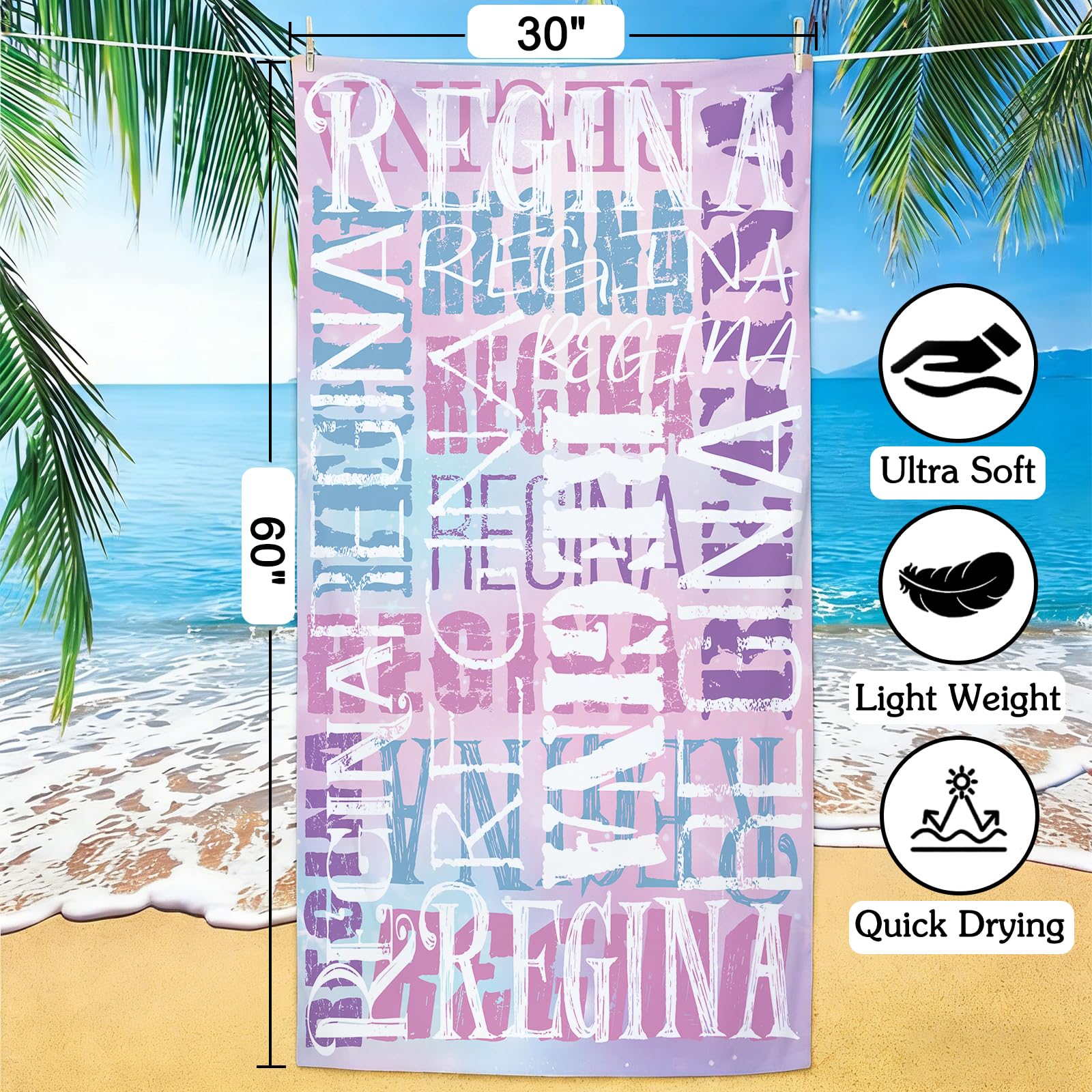 Yoke Style Personalized Beach Towels for Kids, Custom Sand Free Microfiber Beach Towel with Your Name, Customized Quick Dry Pool Towels Easter Gifts for Girls Boys Toddler