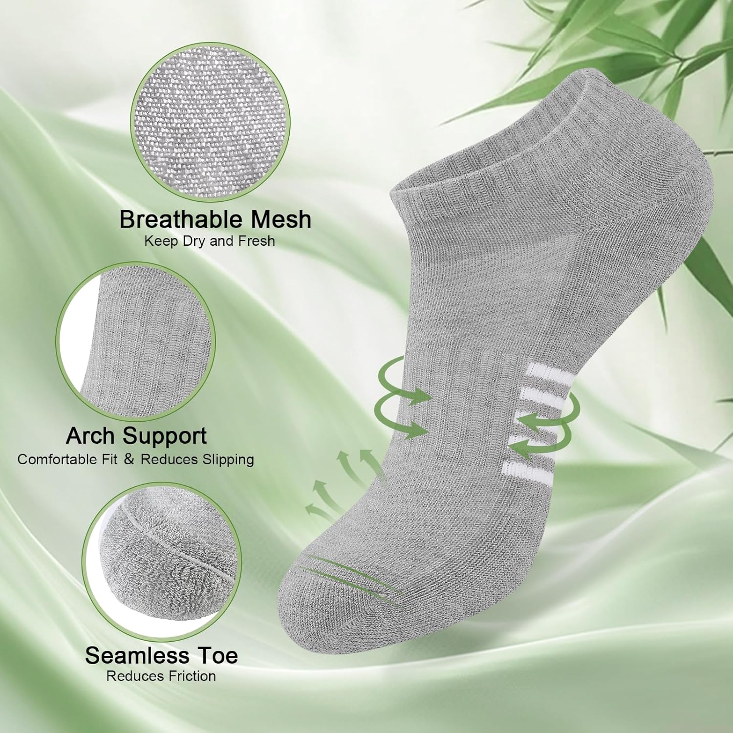 Skiennix Ankle Socks for Women - 6 Pairs Bamboo Viscose, Breathable & Moisture-Wicking, Low Cut