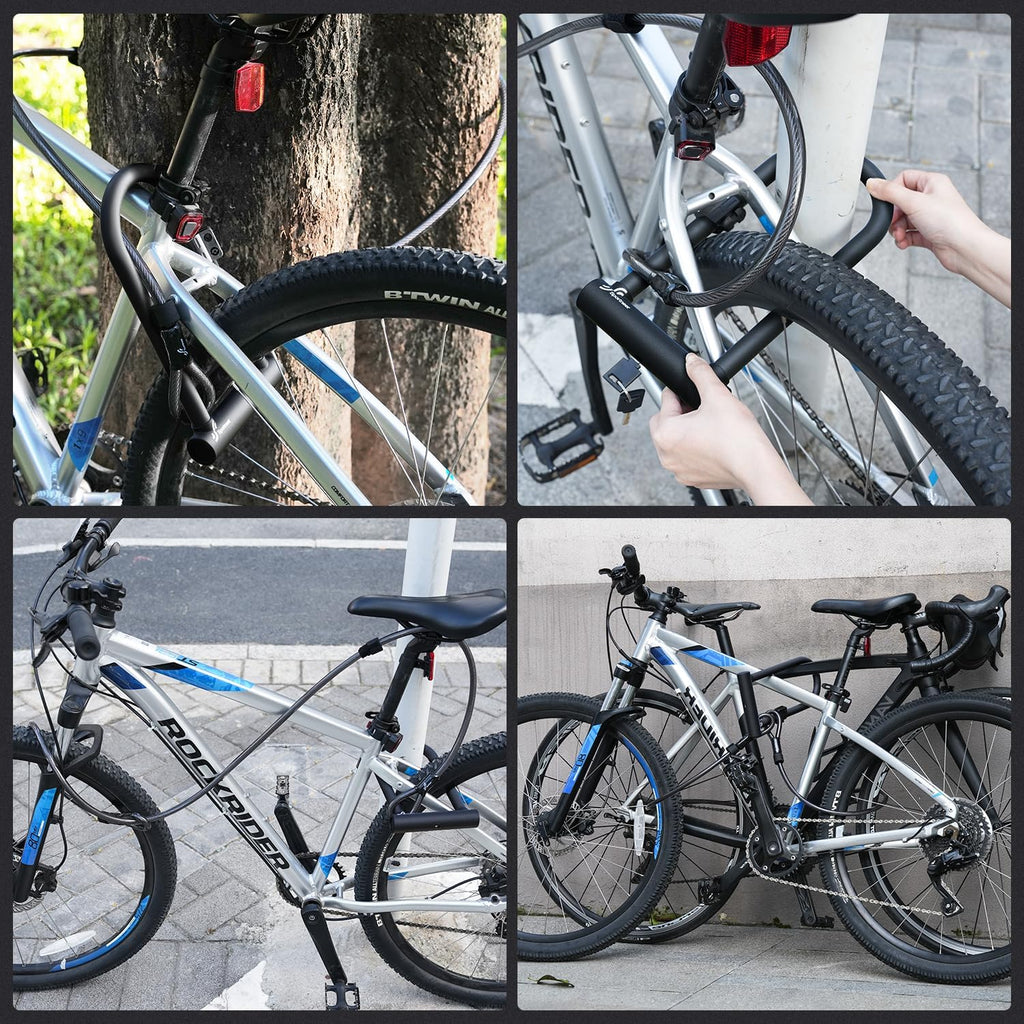 Sportneer Heavy Duty Bike U Lock - 18mm Shackle with 6ft Security Cable & Mounting Bracket | 11.5''x6.25''