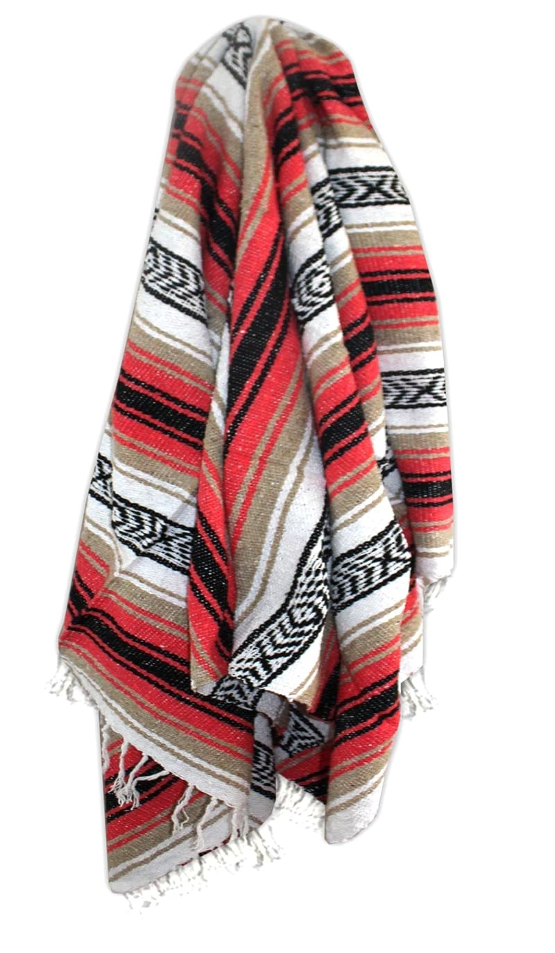 Del Mex Pink/Tan Falsa Blanket 70 x 50 inches - Handmade Mexican Throw