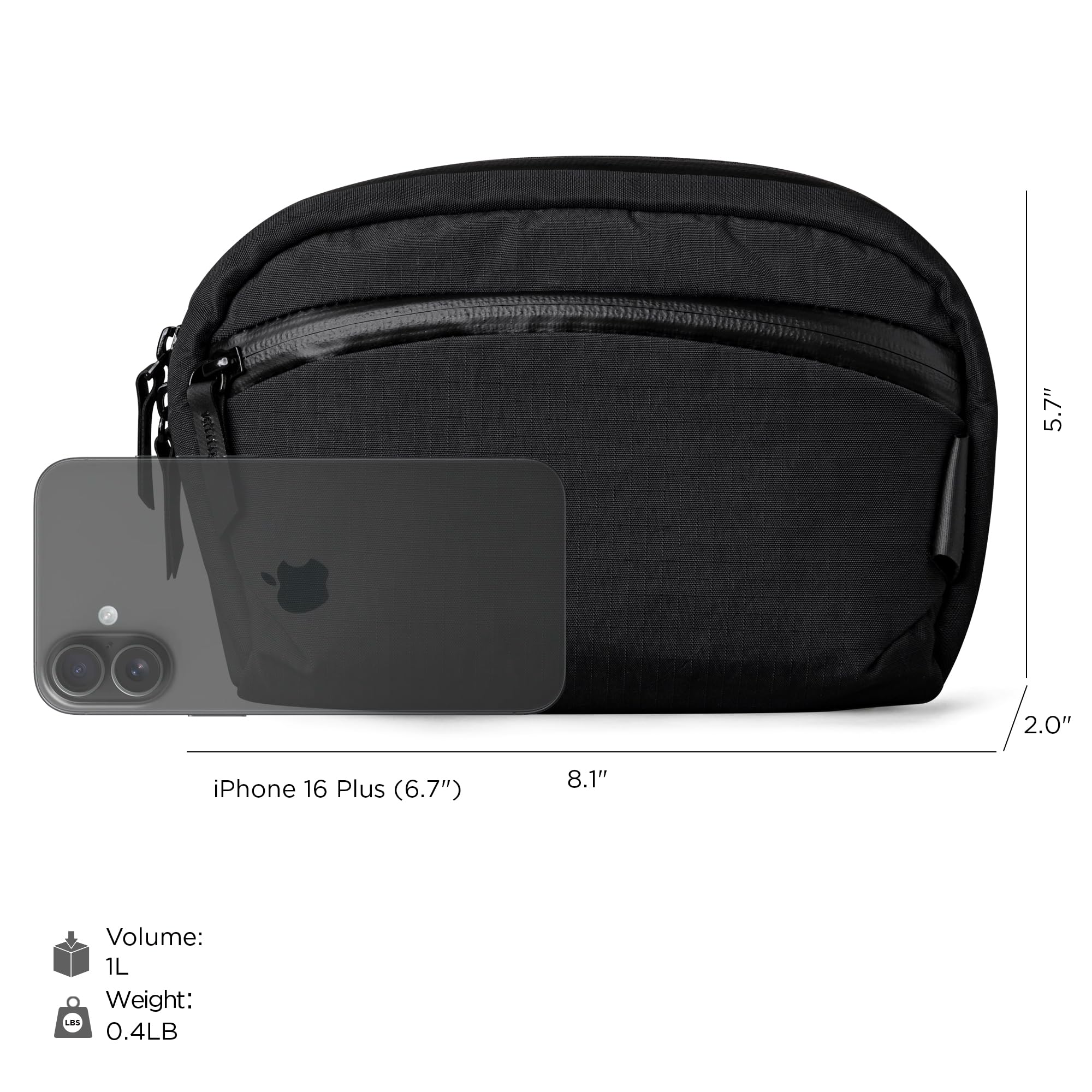 ALPAKA Flight Sling Bag 1L - Small Men's Crossbody Bag with Adjustable & Detachable Shoulder Strap - Tech Organizer Travel case, Waterproof Phone holder, Compact Bag, Black Axoflux 210D