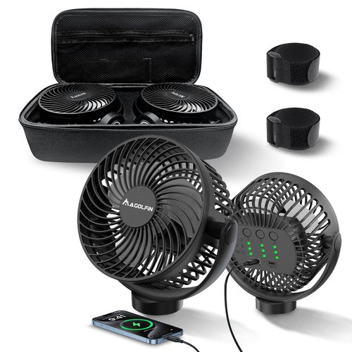 2-Pack Magnetic Golf Cart Fan Rechargeable with Carrying Case, 12000mAH Battery Portable Fan with Magnetic Base, Suitable for EZGO Club Car Yamaha, Golf Cart & Cruise Ship Accessories