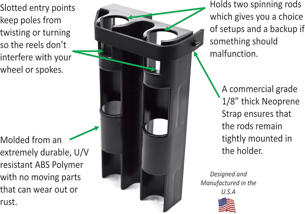 Skiennix Fishing Rod Holder - Easy Mounting Bike Accessory Secures 2 Rods | Durable Design