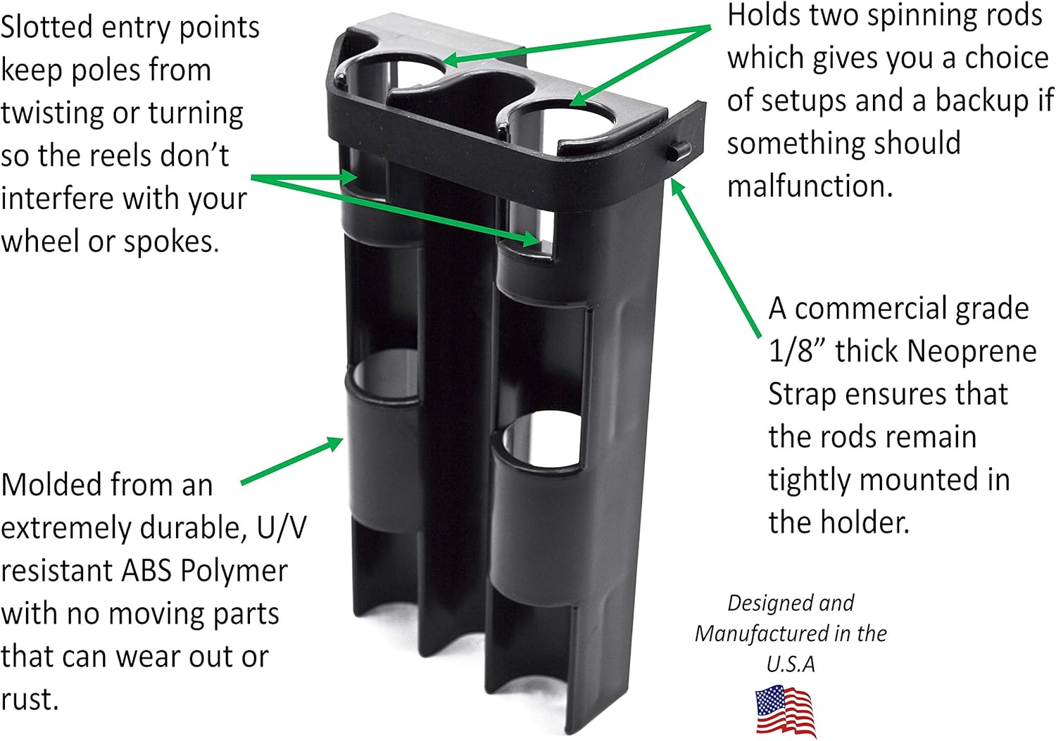 Skiennix Fishing Rod Holder - Easy Mounting Bike Accessory Secures 2 Rods | Durable Design