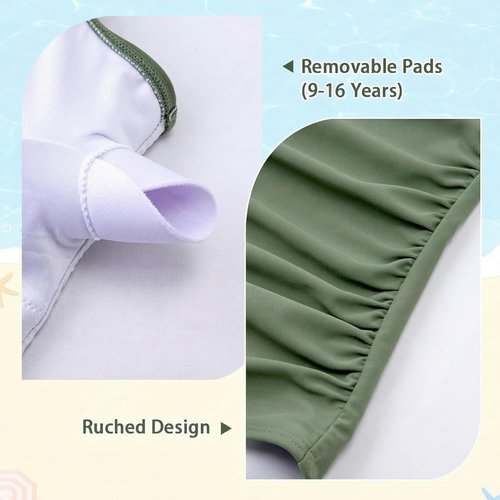 Belovance One Piece Girls Swimsuit - Solid Color Ruched Design | Quick Dry for Ages 7-16