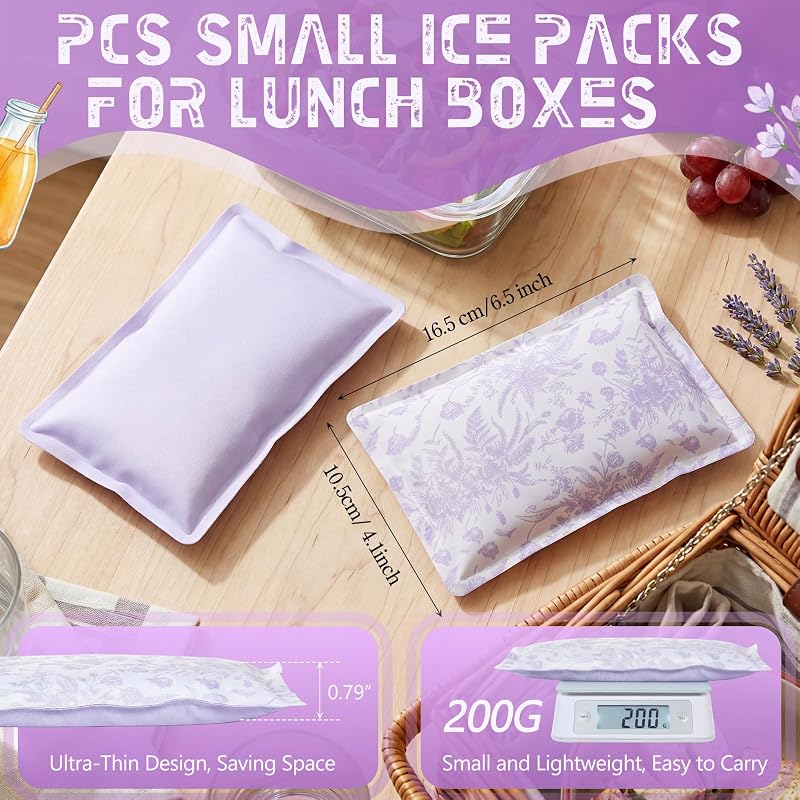 2 Pcs Ice Packs for Lunch Box Bag - Purple Floral Variation