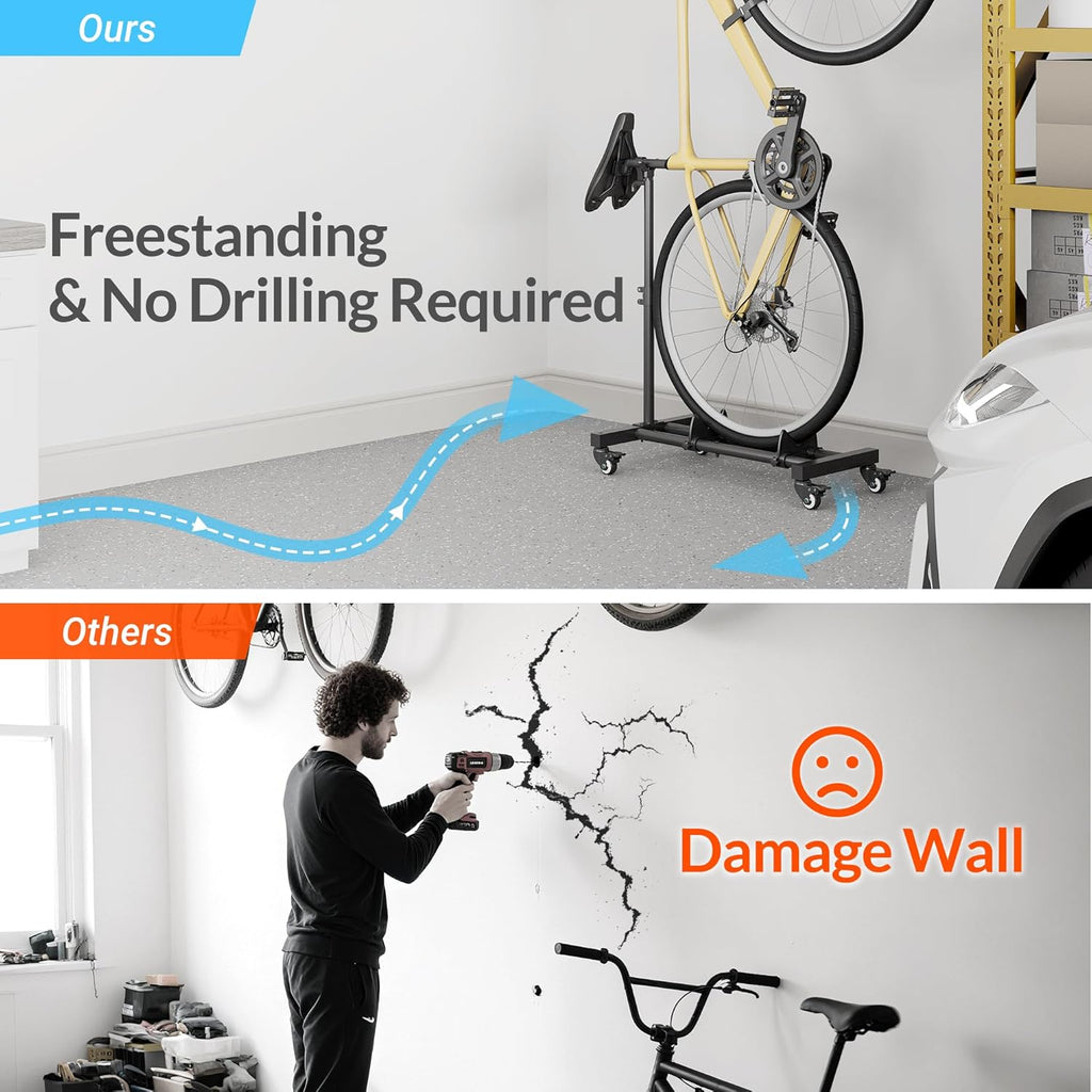 Sttoraboks Vertical Bike Stand, Freestanding Bike Rack Garage Storage Upright Bicycle Floor Stand Indoor Bike Holder with Adjustable Height for Garage & Apartment - for Wheels Sizes up to 29”