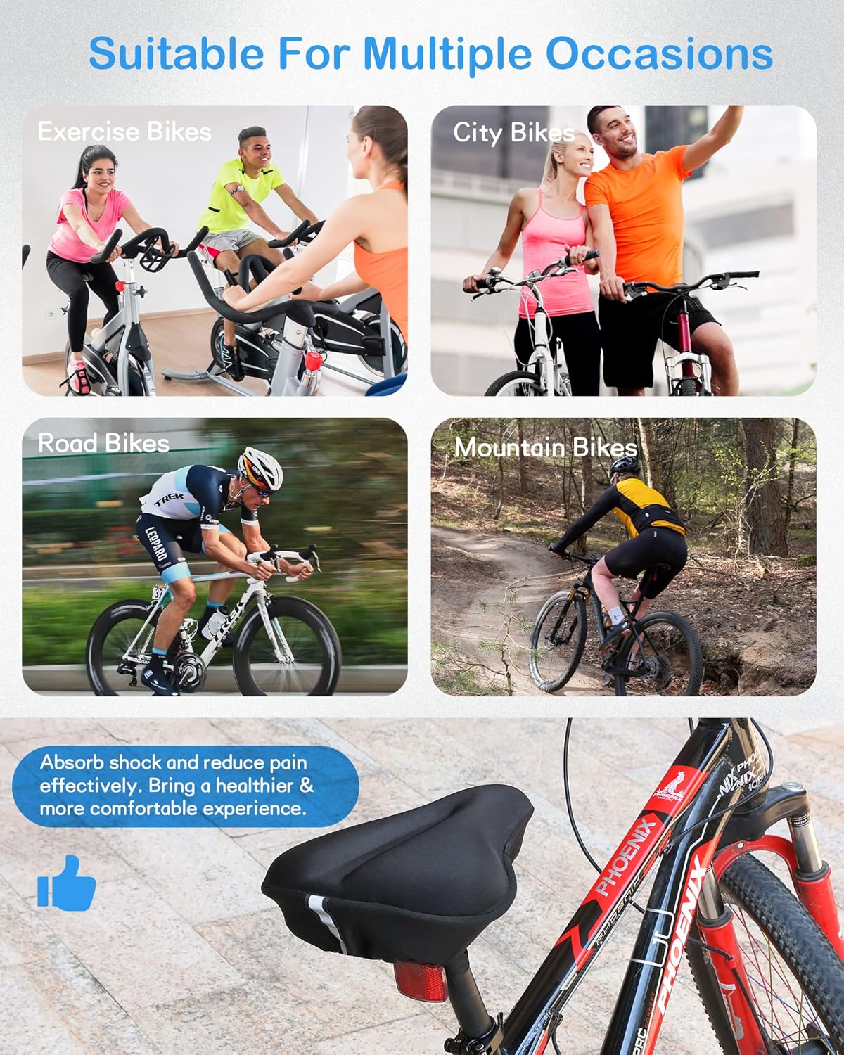 Skiennix Bike Seat Cushion - Gel Cover for Ultimate Comfort | Fits All Bikes (11x10 Inch)