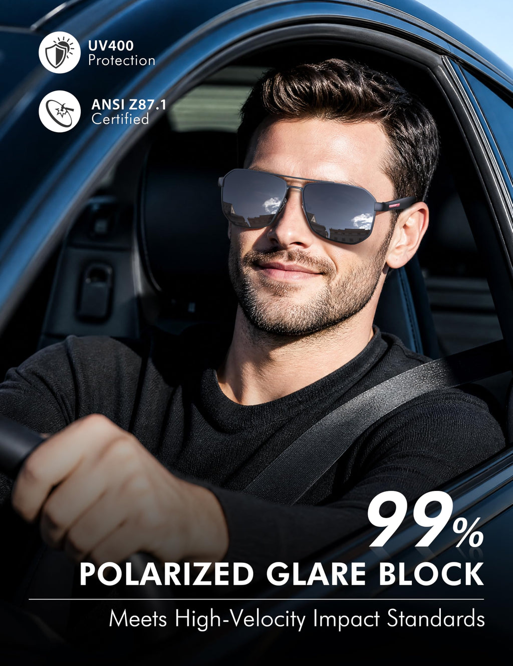 LUENX Aviator Sunglasses for Men Square Polarized Polygon Lens - UV 400 Protection with Accessories Driving Outdoor