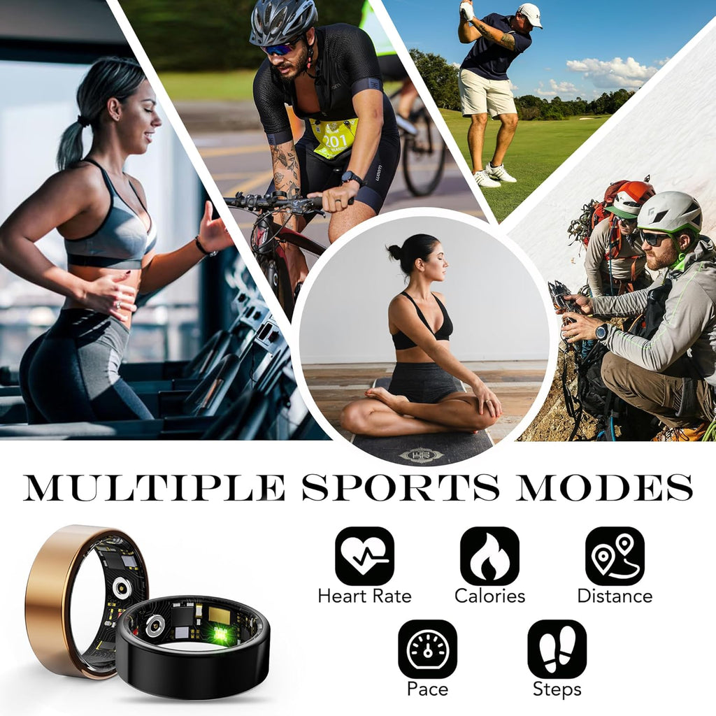 Skiennix Smart Health Ring - Fitness Tracker for Men & Women | Yellow, Size 10
