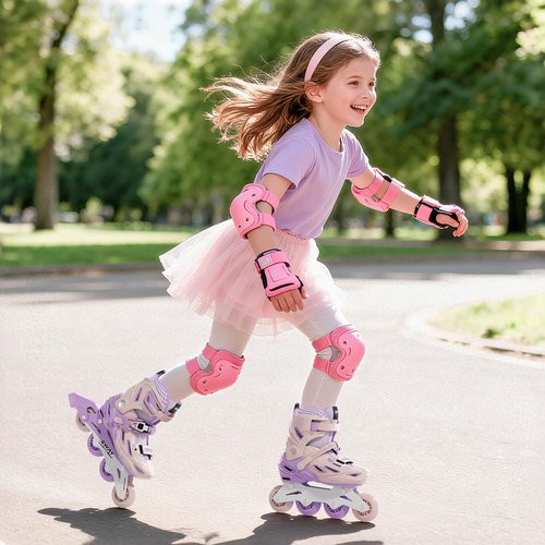 SWAY Inline Skates 4 Size Adjustable for Girls and Boys, All Wheels Light Up, Outdoor Inline Skates for Kids and Youths Age 4-16, Lightweight & Comfortable (Pink, Medium - Big Kid(1-4 US))