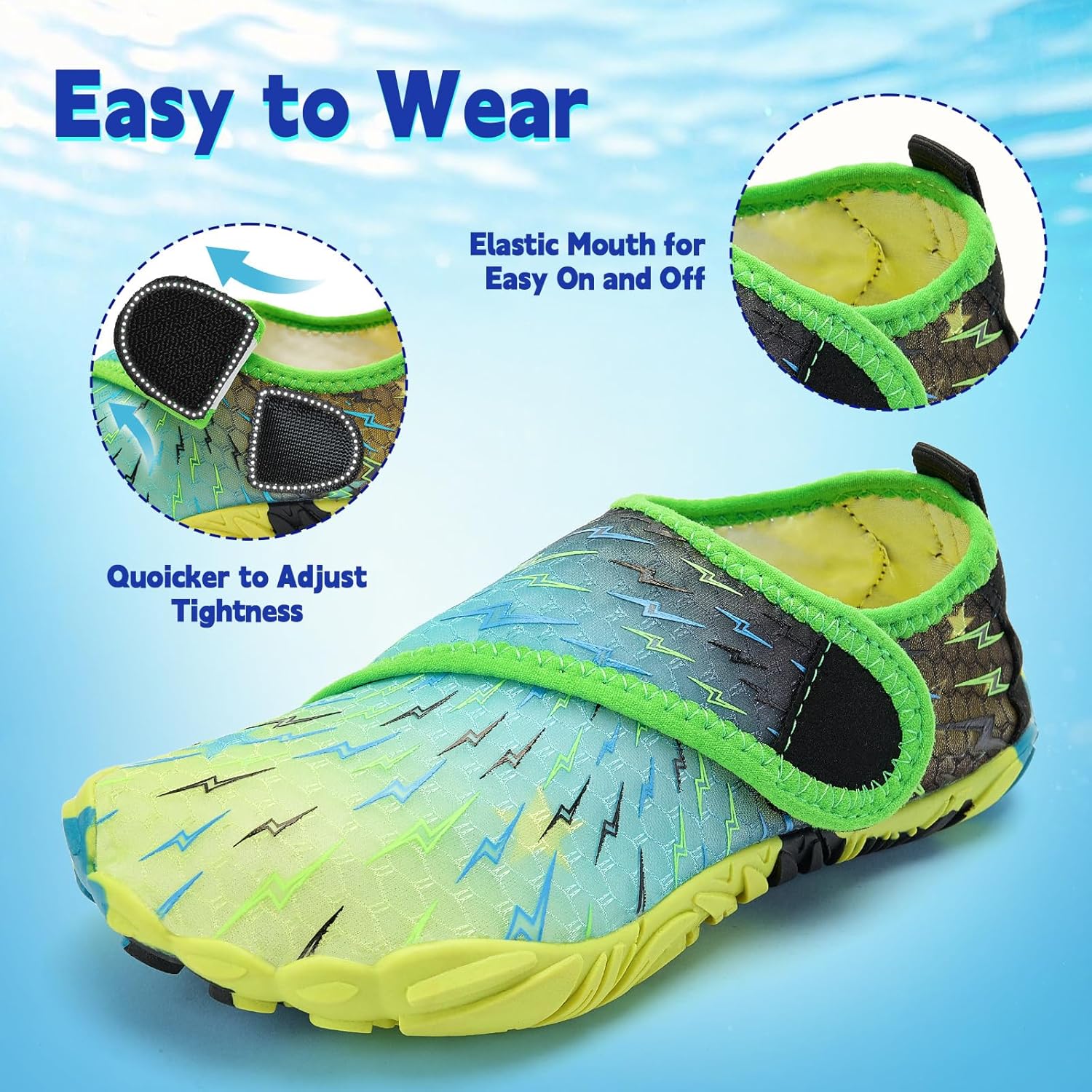 Skiennix Kids Water Shoes - Quick Dry Breathable Aqua Sneakers for Swim, Beach, Pool | Non-Slip, Wide Toe Box (Little Kid/Big Kid)