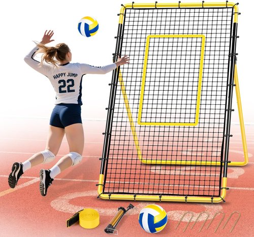 Happy Jump Volleyball Rebounder Net - 7x4 FT Adjustable Bounce Back Trainer with Heavy-Duty Steel Frame & 45-Ply Net