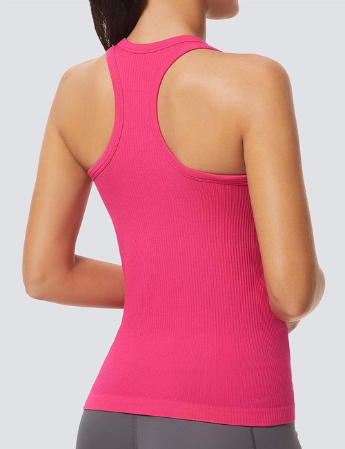 MathCat Women's Athletic Workout Tank - Seamless Racerback Yoga Top with Built-In Bra | Ribbed Design
