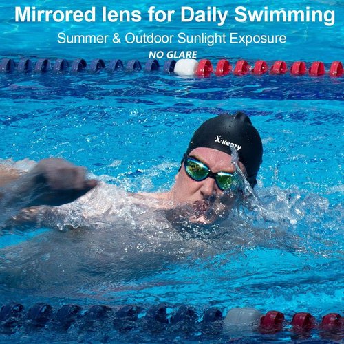 Keary Anti-Fog Swim Goggles - Waterproof Triathlon Goggles for Adults & Kids 6+ | 2 Pack with 3 Nose Pieces