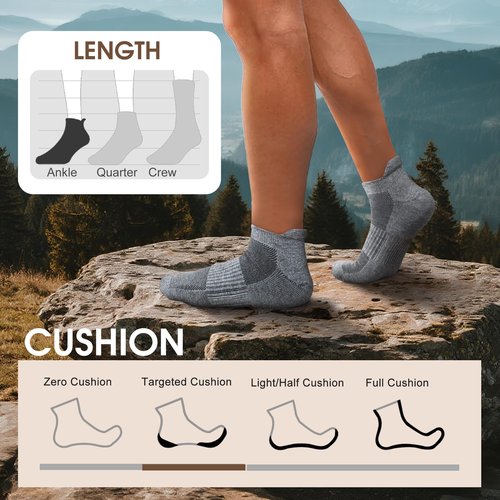 innotree Merino Wool Ankle Socks for Men & Women Running Hiking Athletic Low Cut Thick Cushion No Show Socks, 5 Pairs, Large