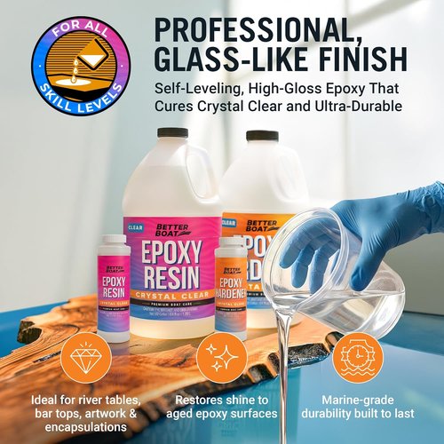 Better Boat Epoxy Resin Kit - Crystal Clear 1 Gallon, High Gloss & UV Resistant for Crafts & Tabletops