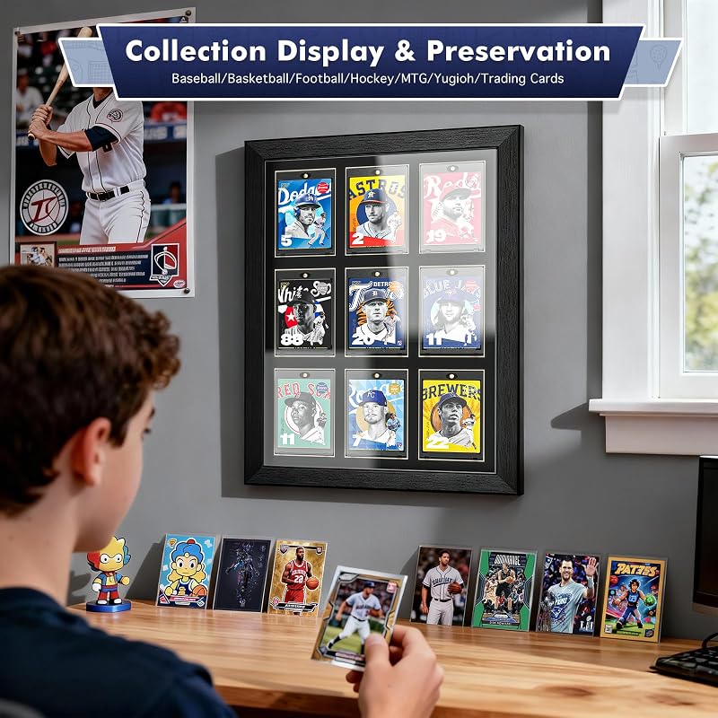 9 Card-Black Magnetic Card Display Frame with UV Protection