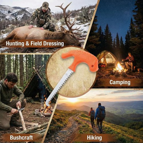 Ceoighe Compact Bone Saw for Hunting, Stainless Steel Sawtooth Blade, Ergonomic T Non Slip Handle, Meat Saw for Camping, Hunting, Outdoor Processing and Hiking with Sheath