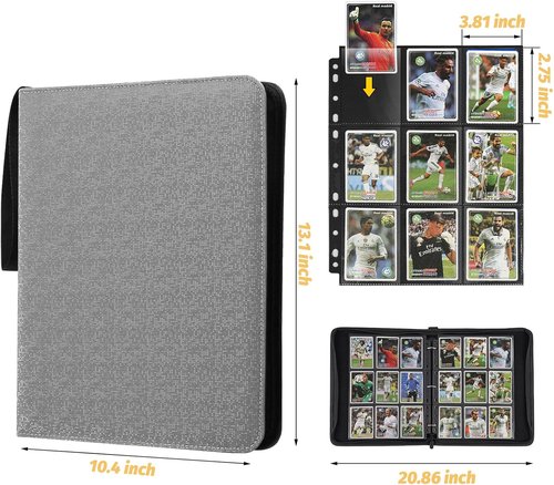 GERMUN 9 Pocket Card Binder - Premium Zip Trading Card Album for MTG, TCG, Sports Cards | 720 Double-Sided Pockets (Grey)