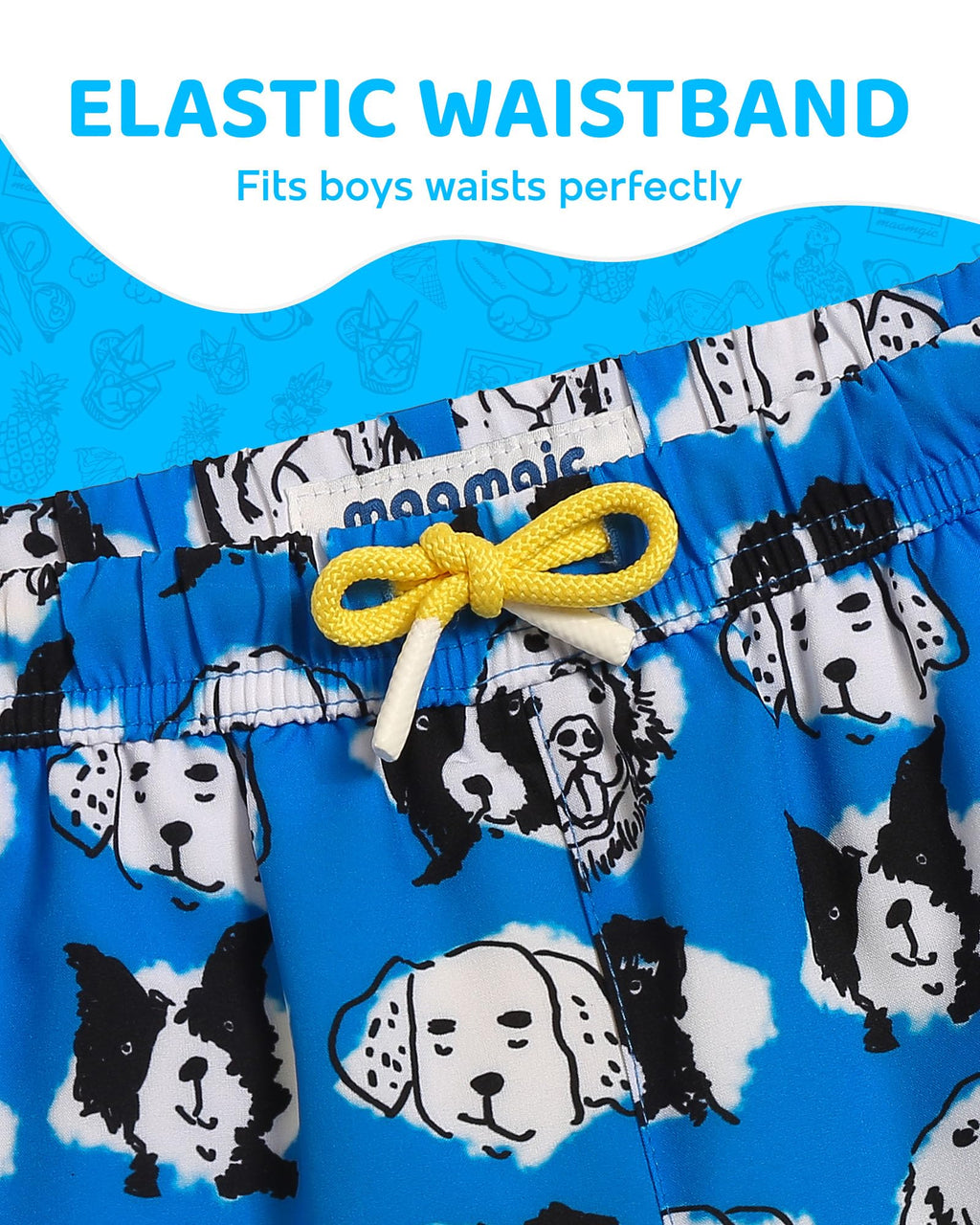 maamgic Boys Swim Trunks with Compression Liner Toddler Boy Swimsuit Quick Dry 4-Way Stretch Swimming Trunks Lovely Doggy Blue 2T
