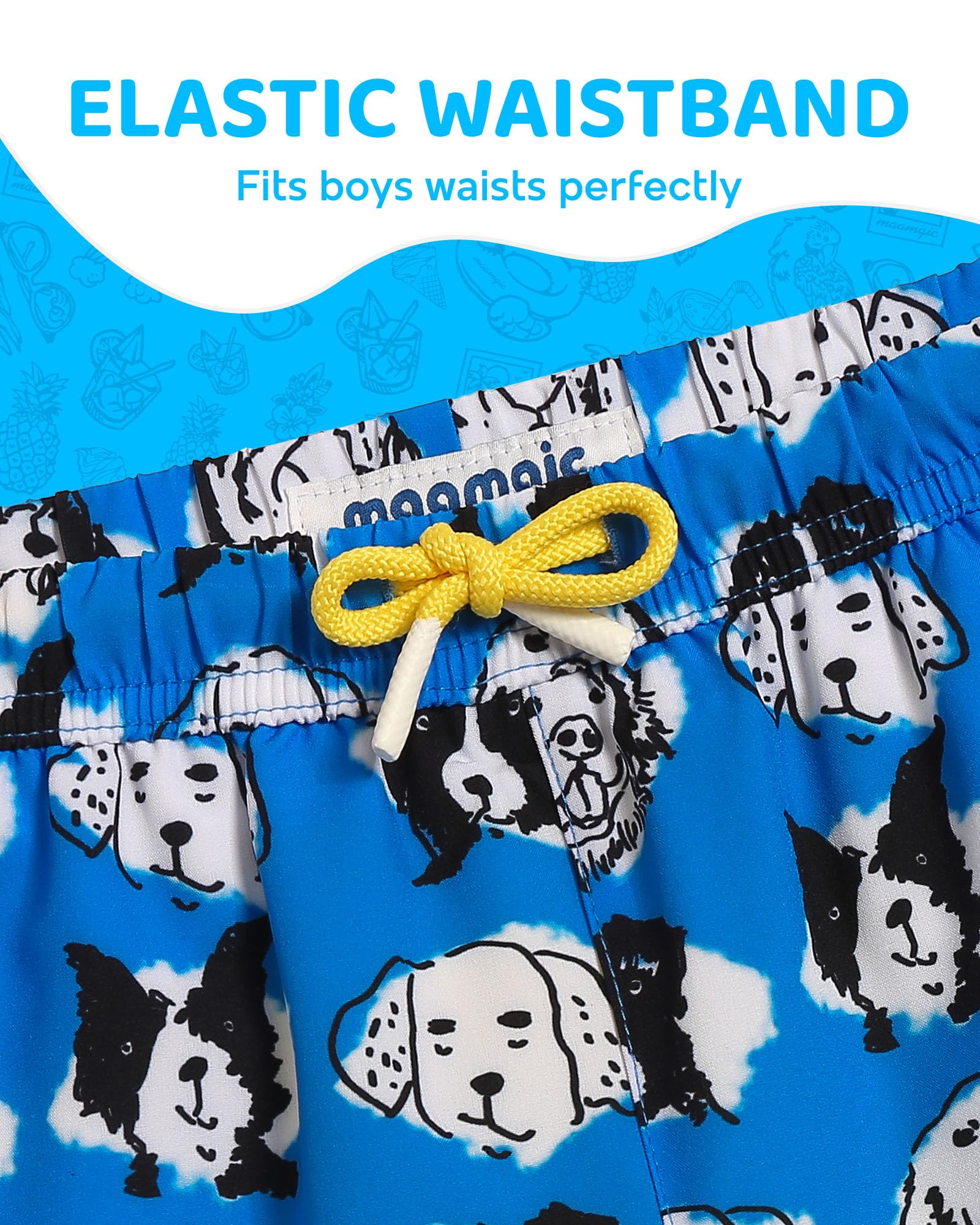 maamgic Boys Swim Trunks with Compression Liner Toddler Boy Swimsuit Quick Dry 4-Way Stretch Swimming Trunks Lovely Doggy Blue 2T