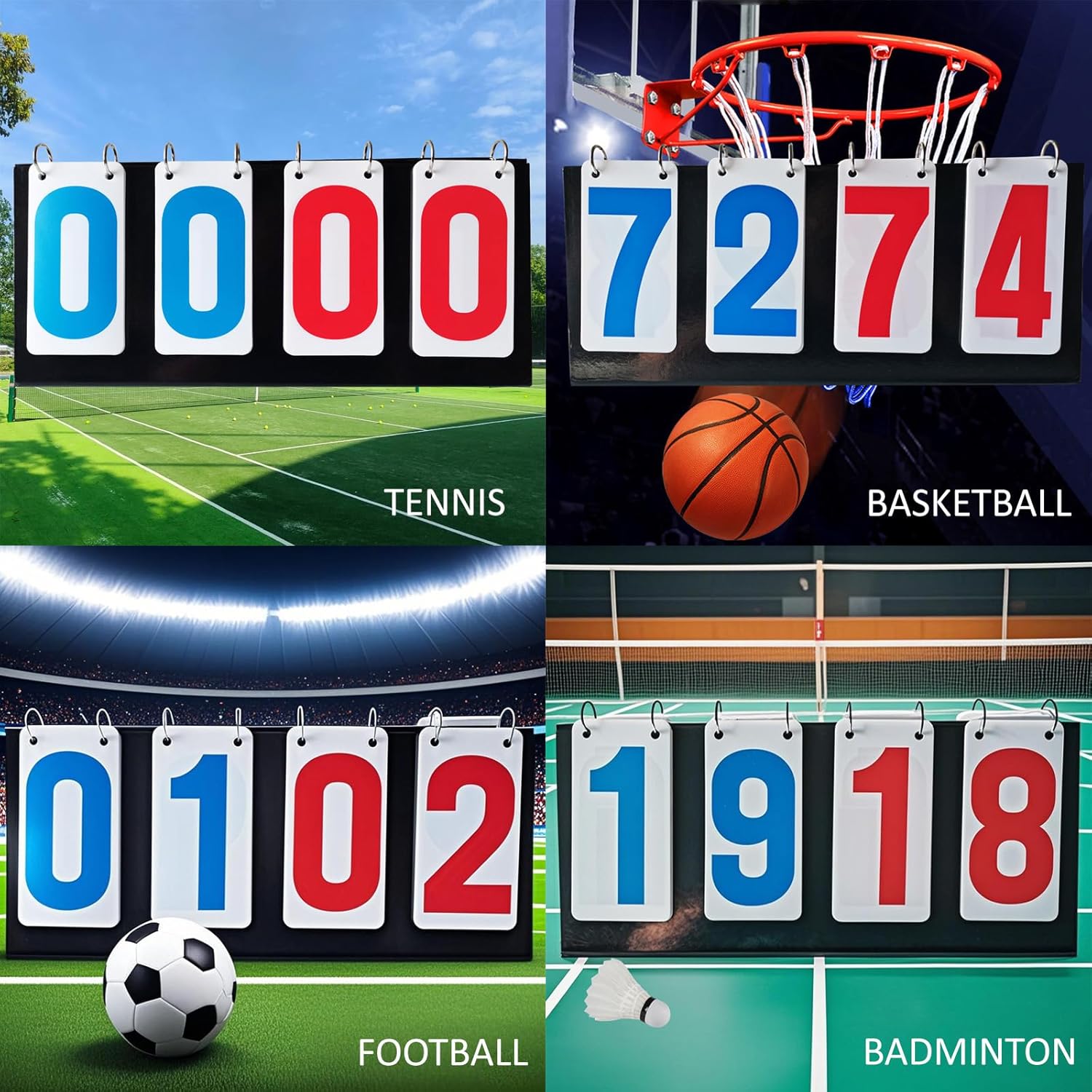 Skiennix Portable Score Keeper - 4-Digit Flipper Counter for Football, Basketball, Tennis