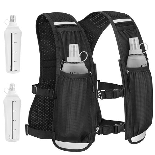 NOOLA Running Vest for Women Men, Lightweight Hydration Vest with Dual 500ML Soft Flasks, Water Backpack Hydration Pack, Adjustable Running Tail Chest Bag for Hiking Race Marathon Cycling (Black)
