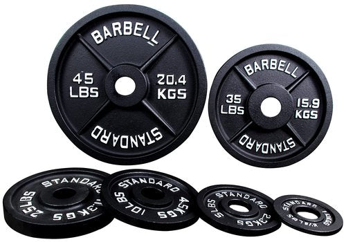 Signature Fitness Olympic 2-Inch Cast Iron Plate Weight Plate for Strength Training and Weightlifting, Style #1, 35LB Pair